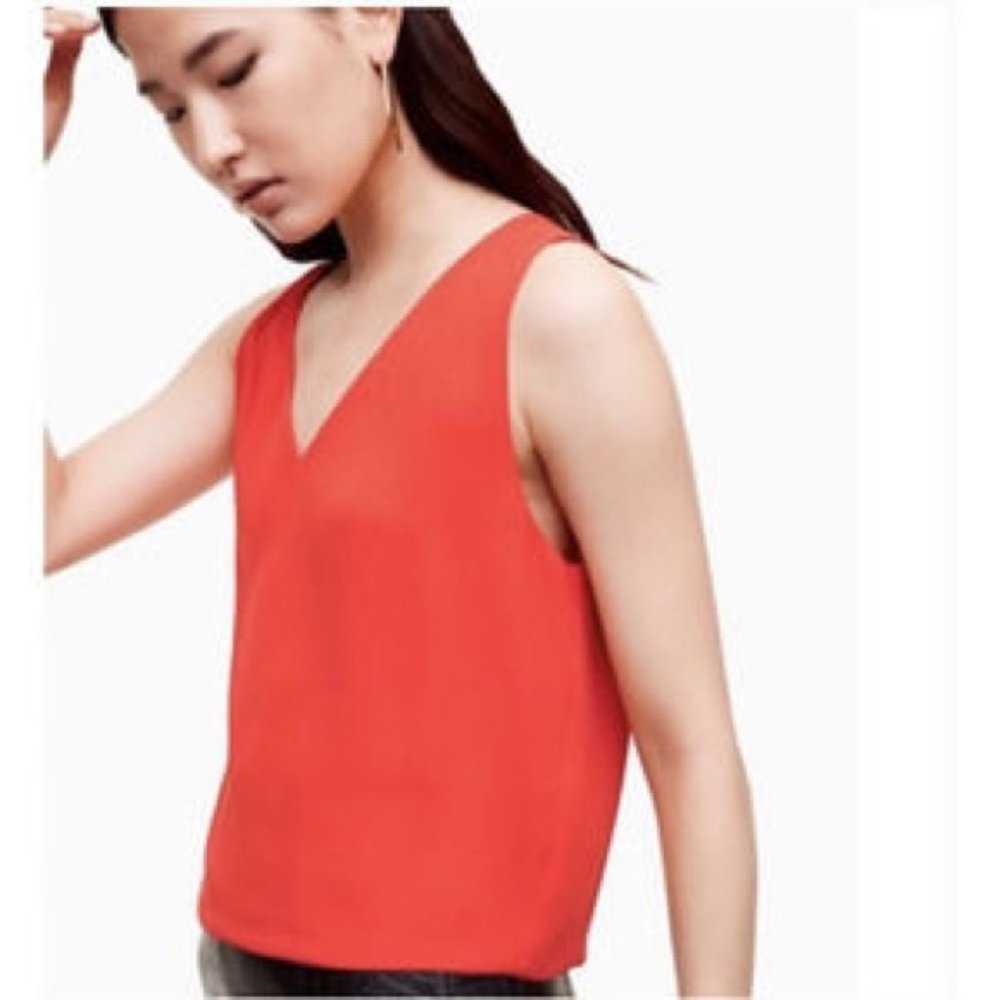 Aritzia Sleeveless V-Neck Blouse in Coral Red